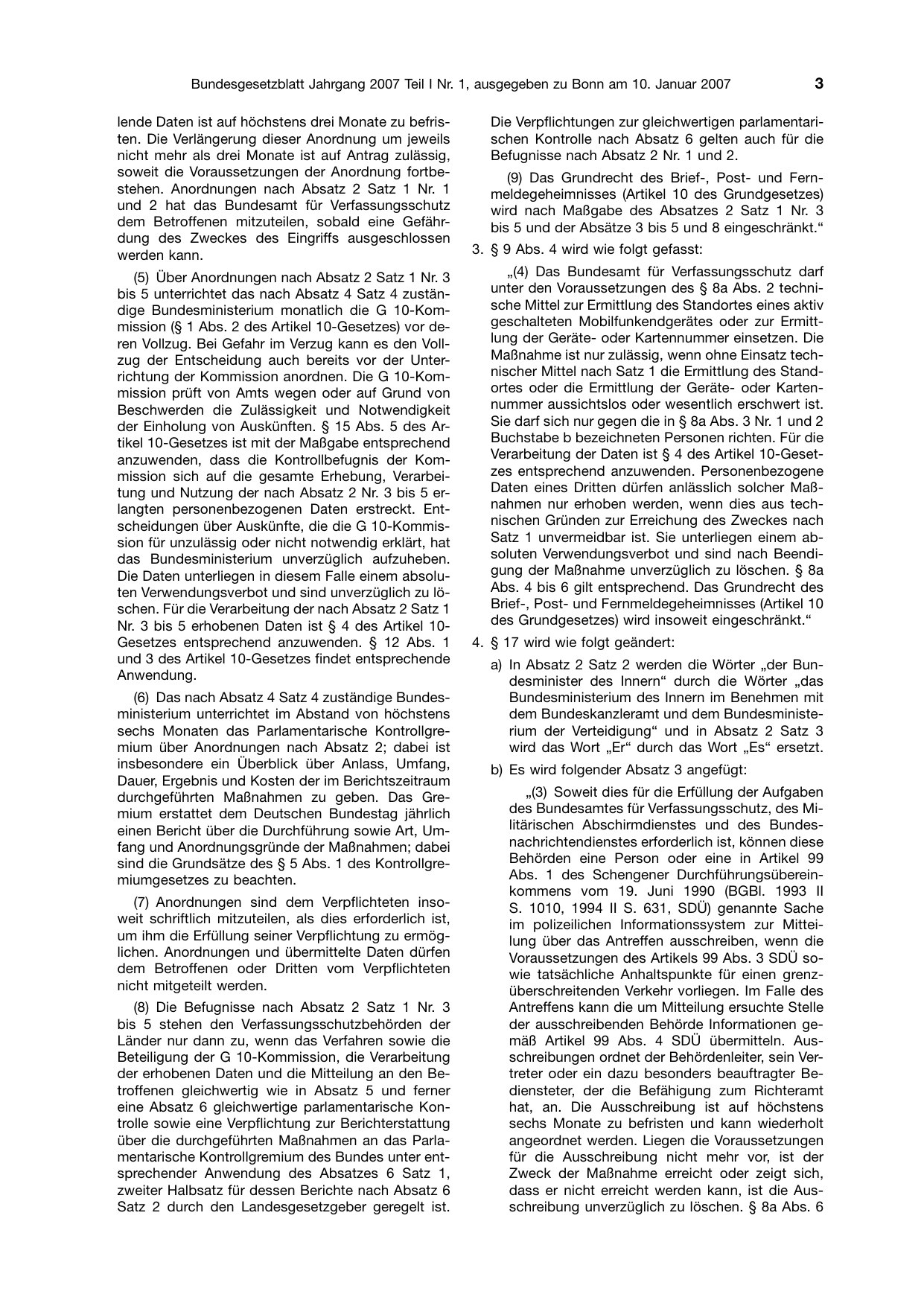 BGBl. 2007, Seite 3 — Originalseite als Abbildung