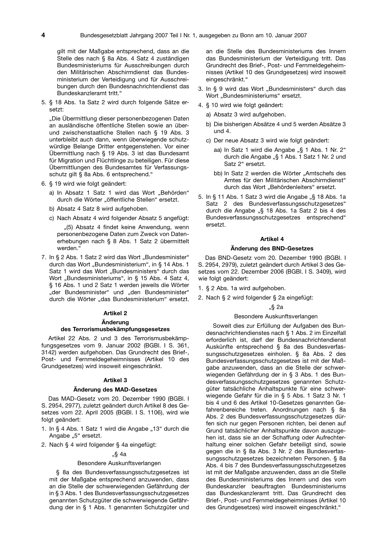 BGBl. 2007, Seite 4 — Originalseite als Abbildung