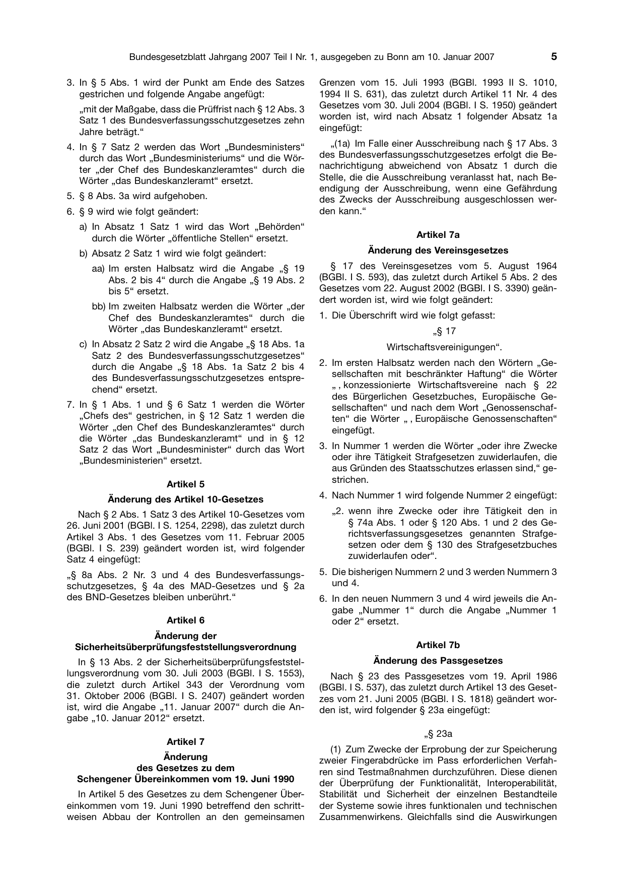 BGBl. 2007, Seite 5 — Originalseite als Abbildung