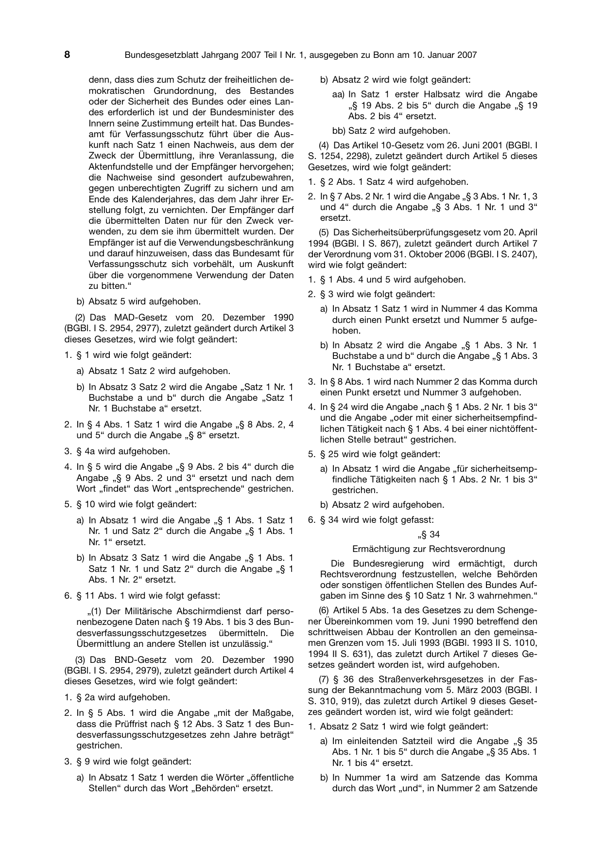 BGBl. 2007, Seite 8 — Originalseite als Abbildung