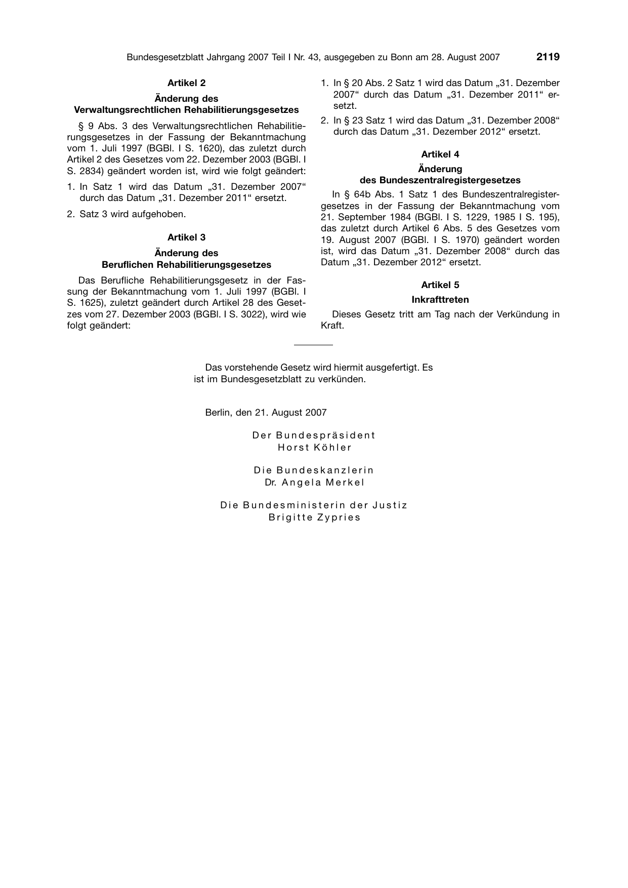BGBl. 2007, Seite 2119 — Originalseite als Abbildung