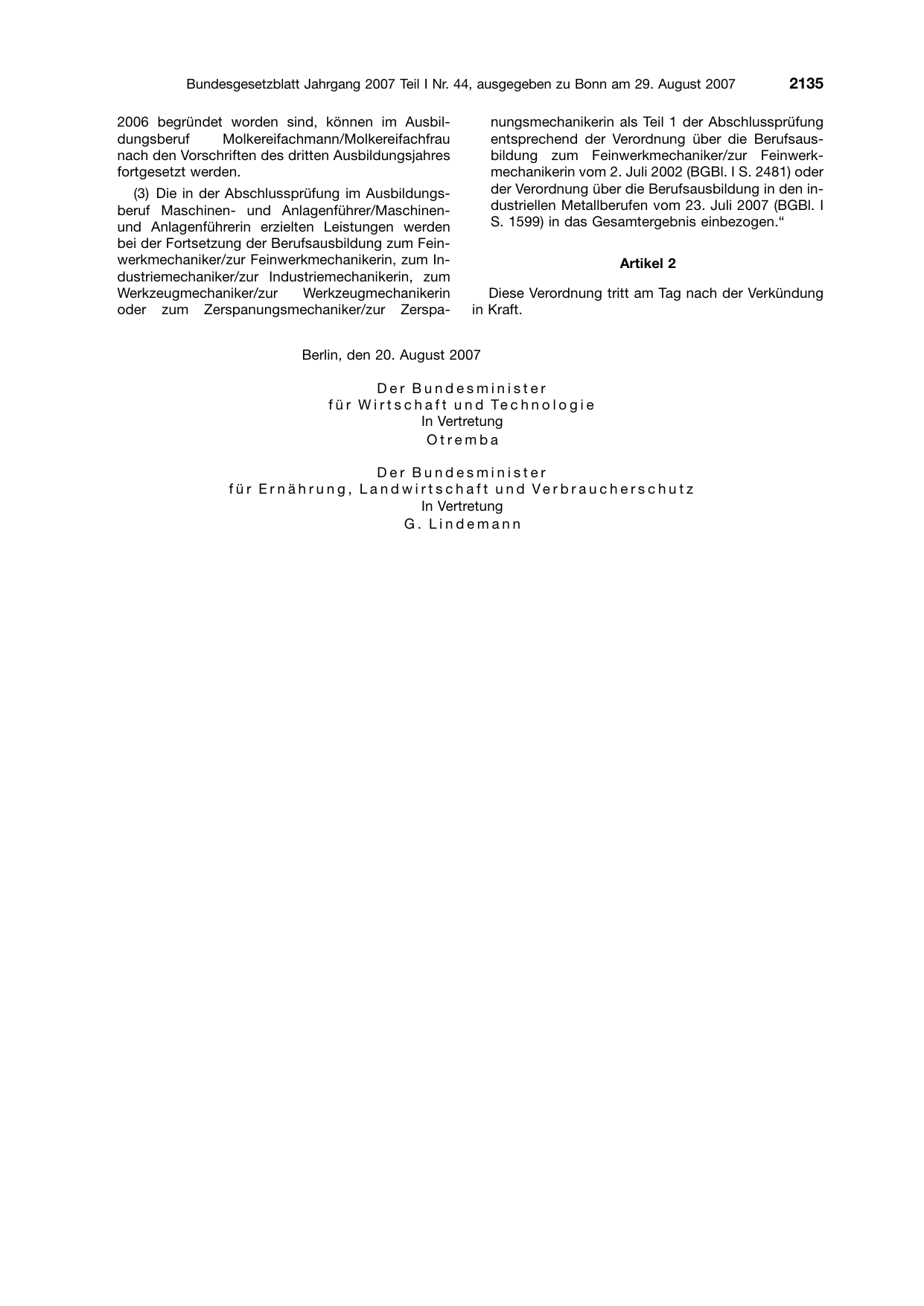 BGBl. 2007, Seite 2135 — Originalseite als Abbildung
