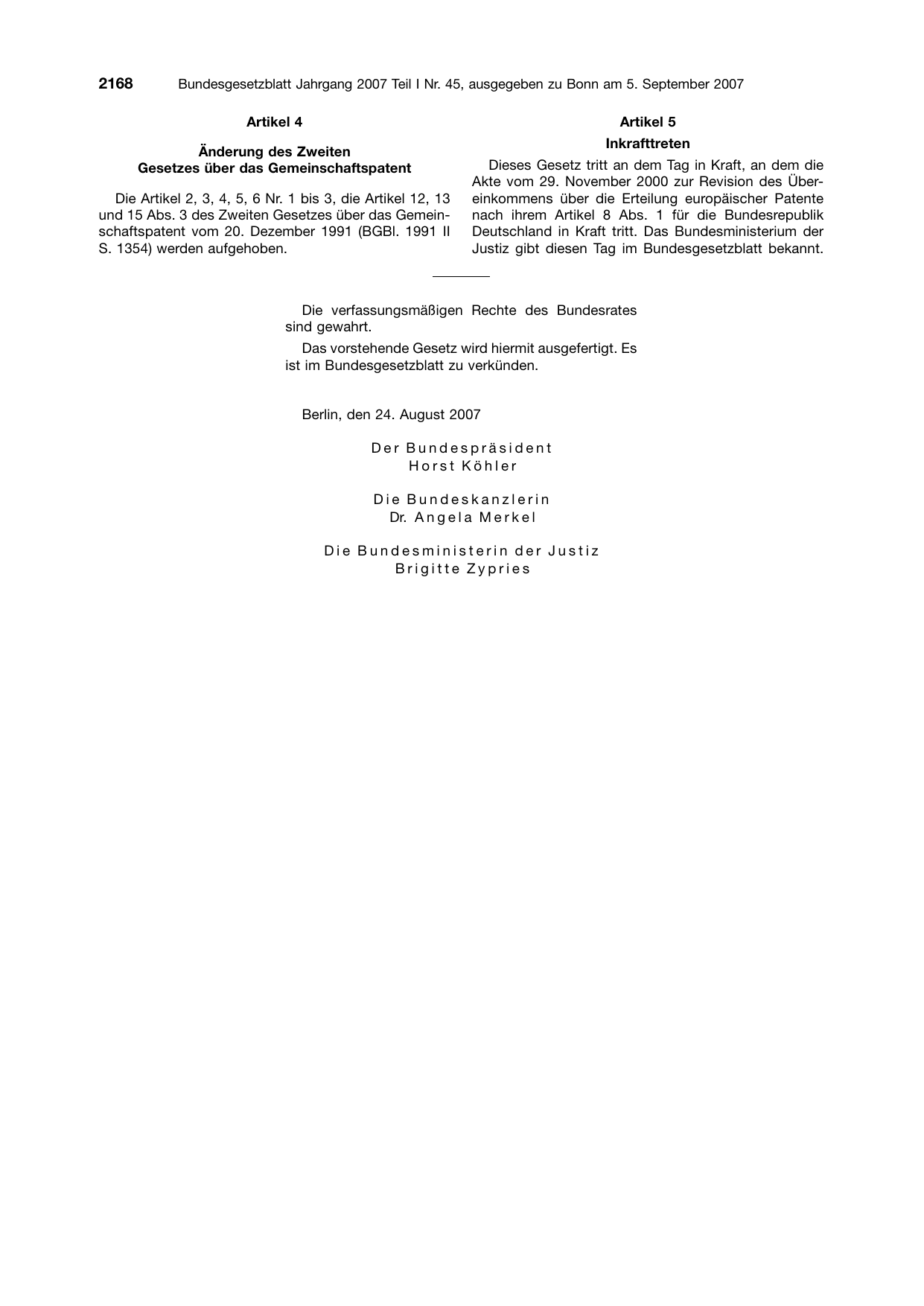 BGBl. 2007, Seite 2168 — Originalseite als Abbildung