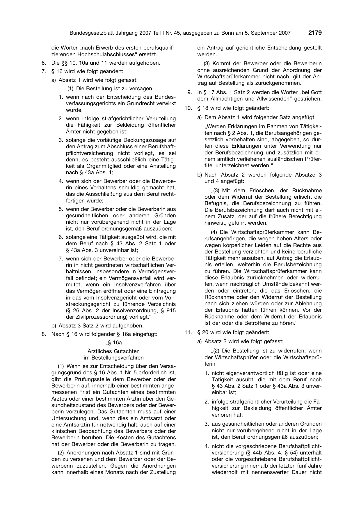 BGBl. 2007, Seite 2179 — Originalseite als Abbildung
