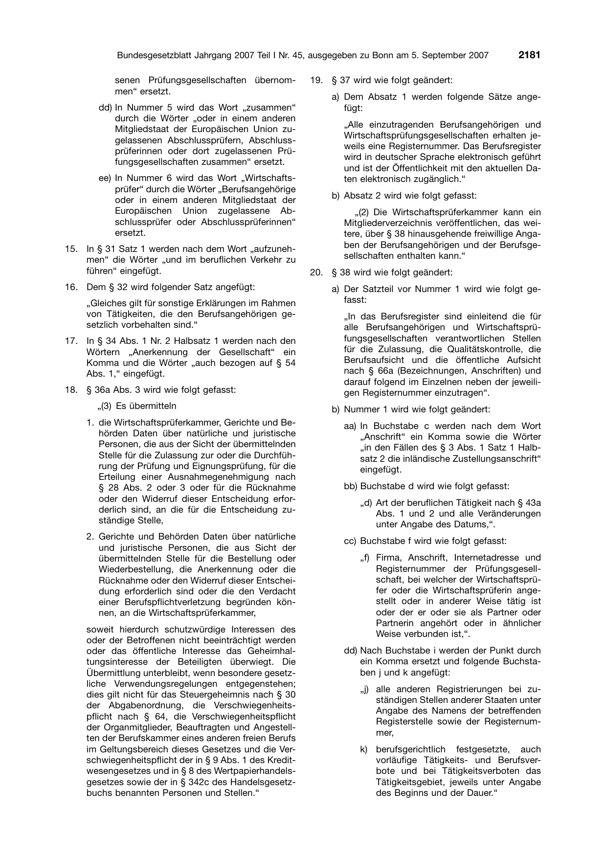 BGBl. 2007, Seite 2181 — Originalseite als Abbildung