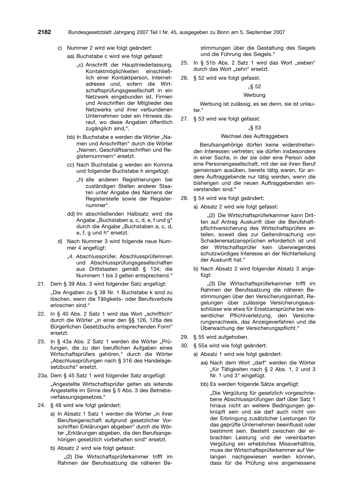 BGBl. 2007, Seite 2182 — Originalseite als Abbildung