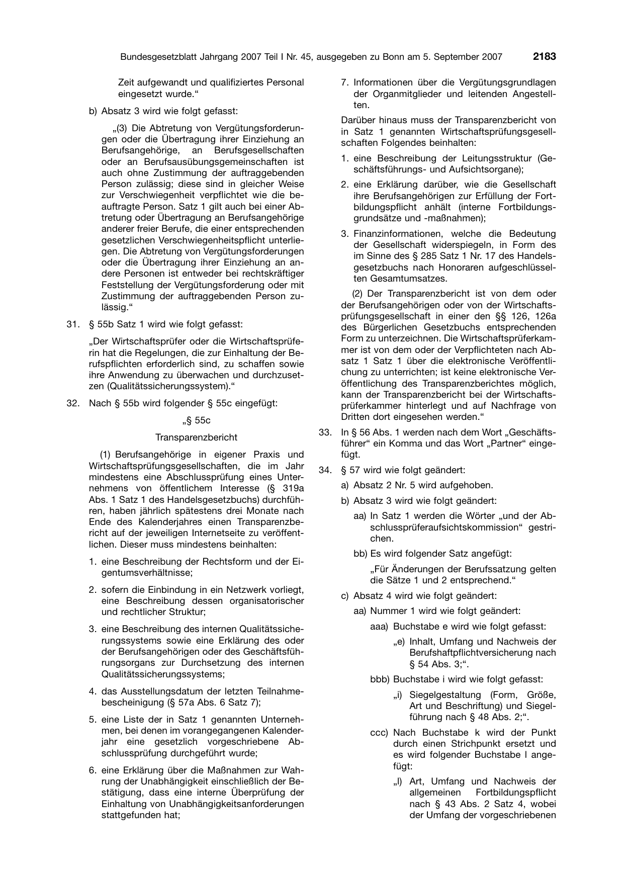 BGBl. 2007, Seite 2183 — Originalseite als Abbildung