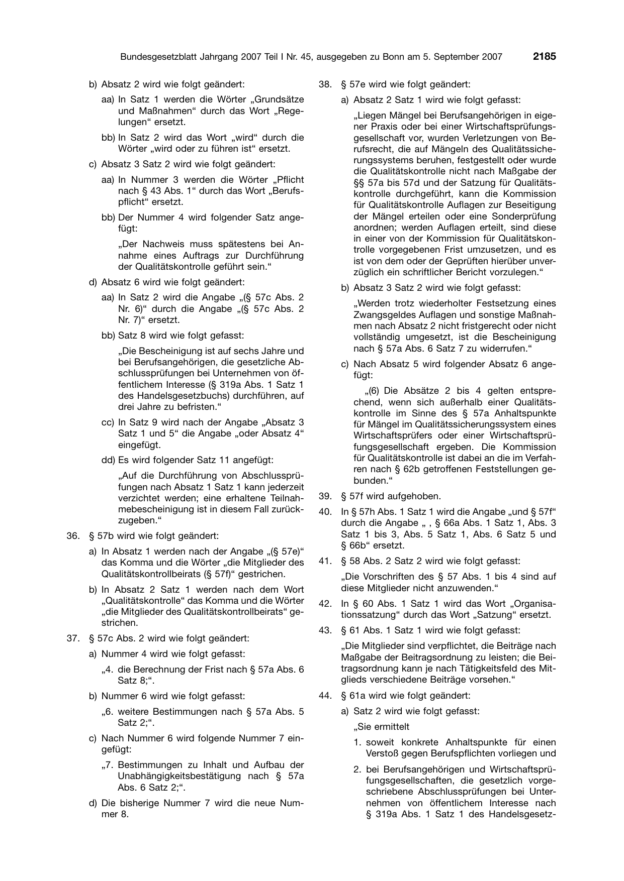 BGBl. 2007, Seite 2185 — Originalseite als Abbildung