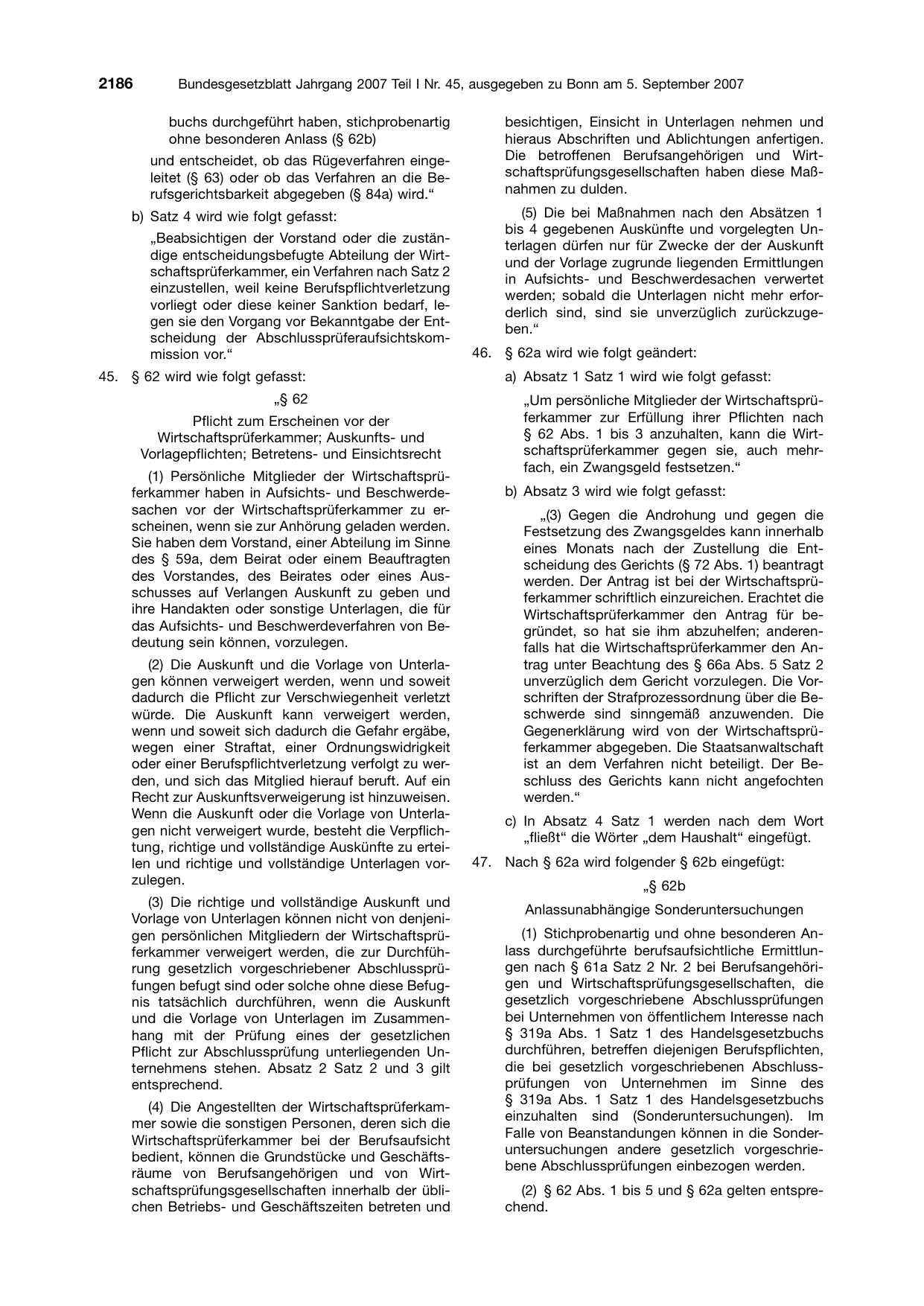 BGBl. 2007, Seite 2186 — Originalseite als Abbildung