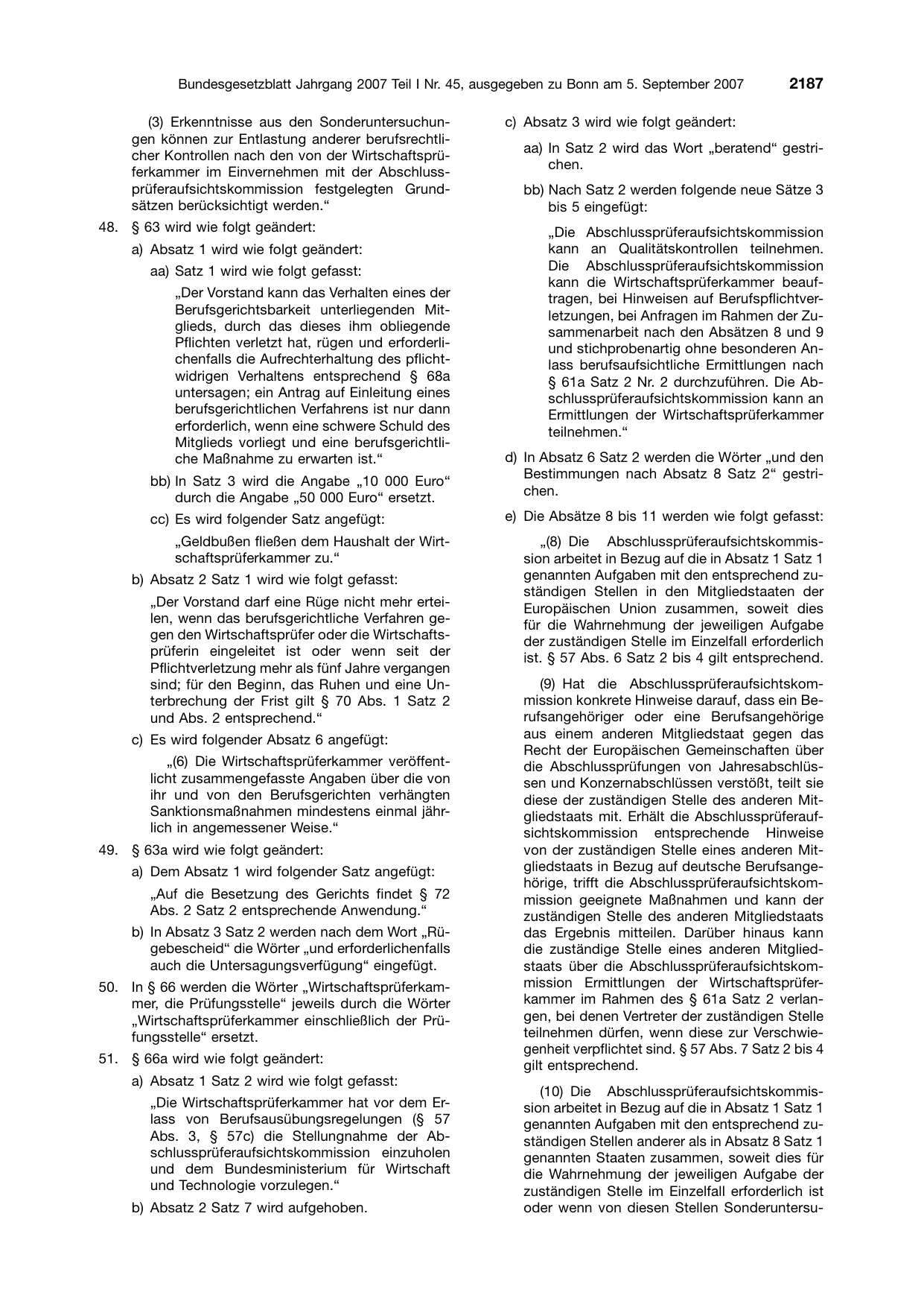 BGBl. 2007, Seite 2187 — Originalseite als Abbildung