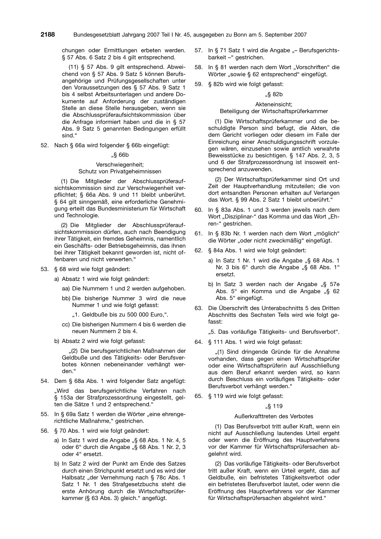 BGBl. 2007, Seite 2188 — Originalseite als Abbildung
