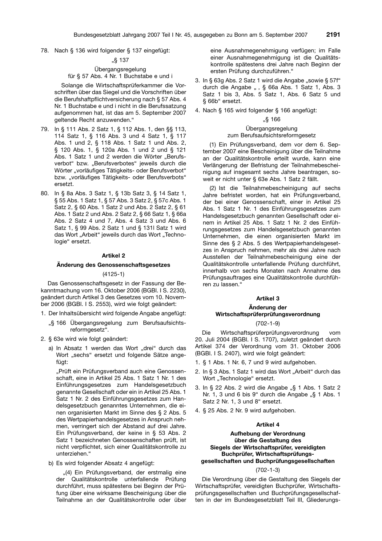 BGBl. 2007, Seite 2191 — Originalseite als Abbildung