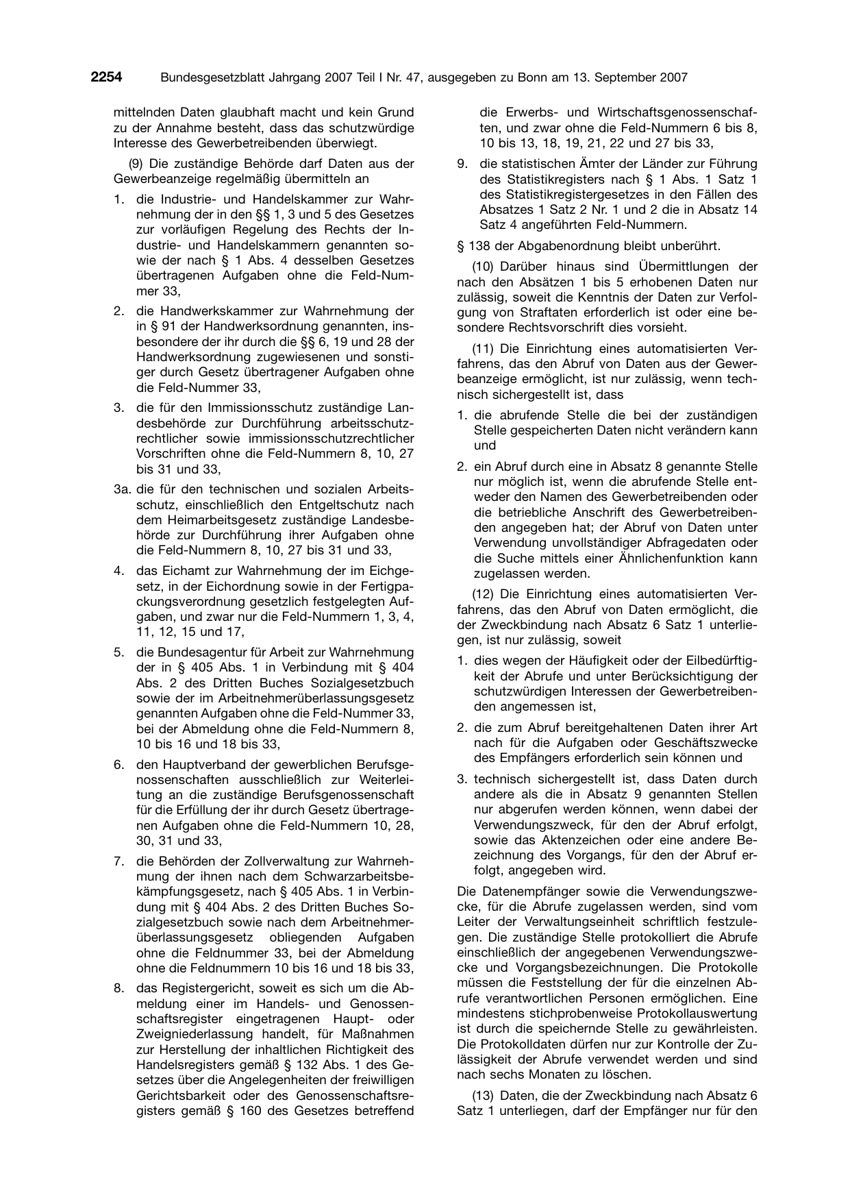 BGBl. 2007, Seite 2254 — Originalseite als Abbildung