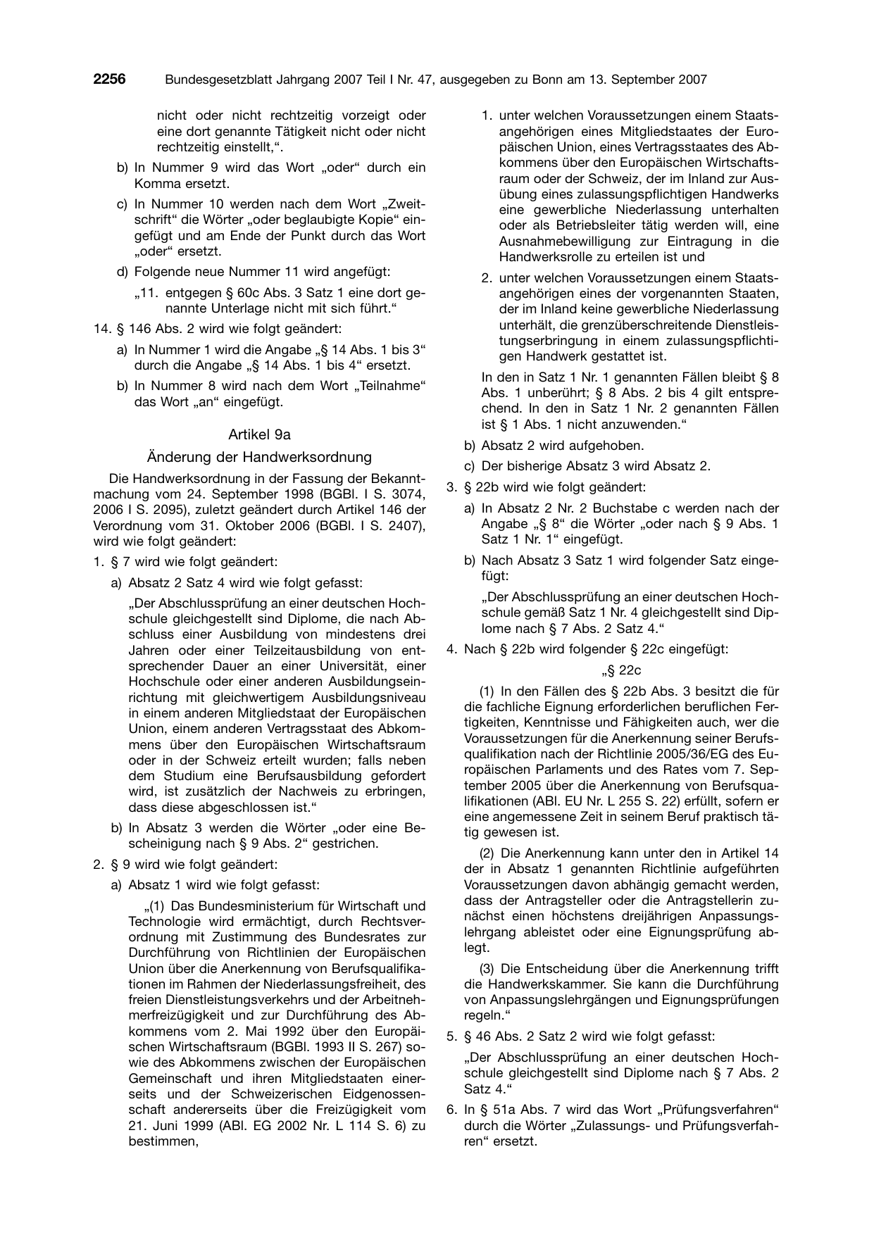 BGBl. 2007, Seite 2256 — Originalseite als Abbildung
