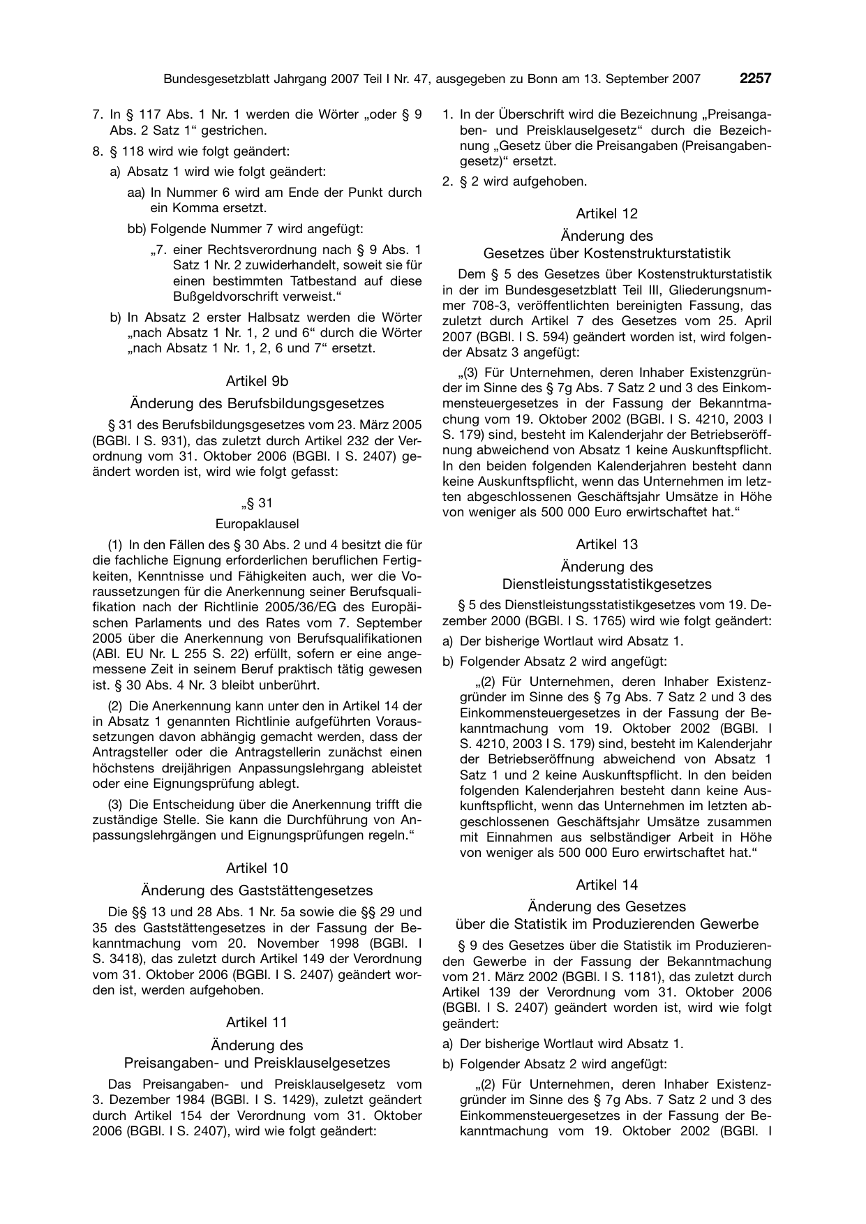 BGBl. 2007, Seite 2257 — Originalseite als Abbildung