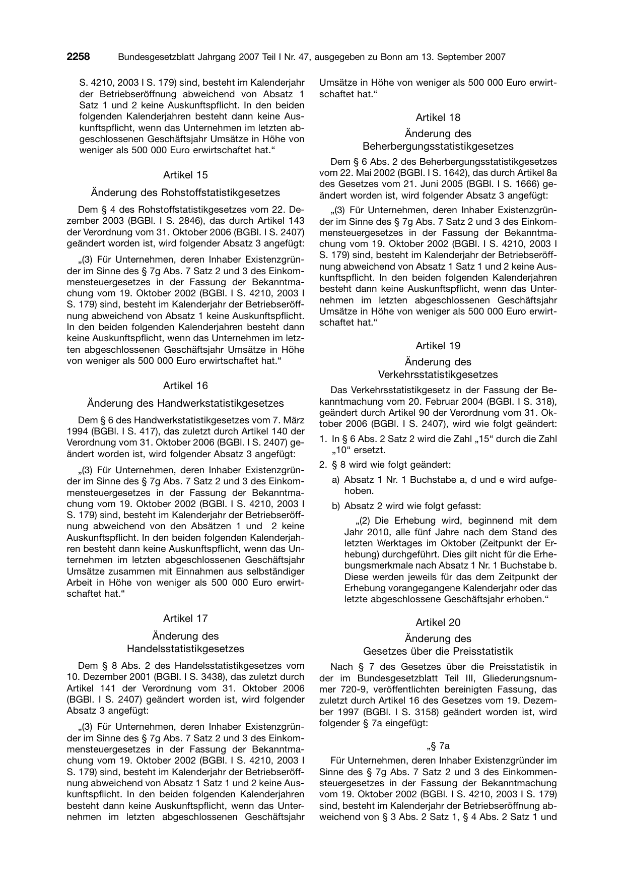 BGBl. 2007, Seite 2258 — Originalseite als Abbildung
