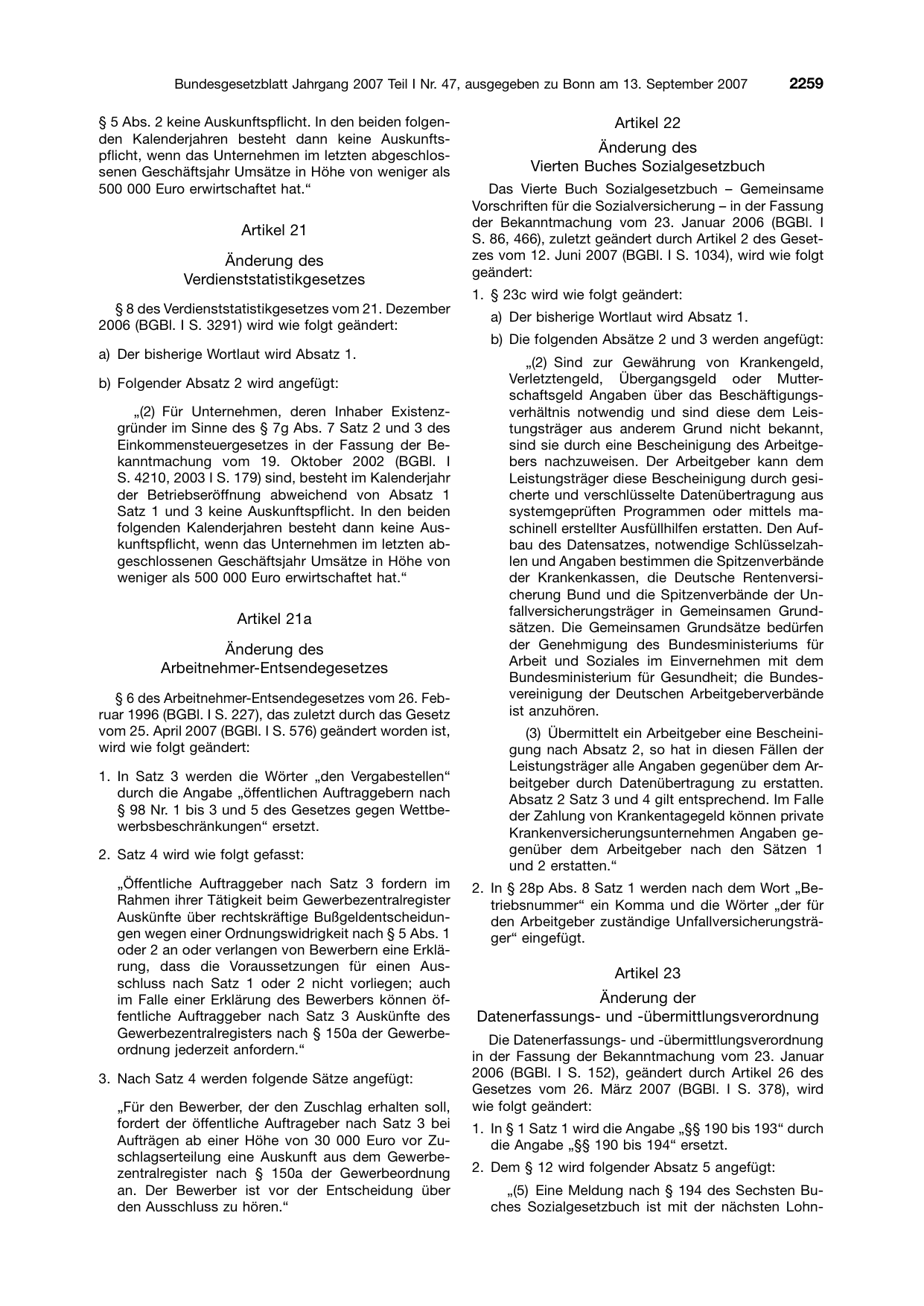 BGBl. 2007, Seite 2259 — Originalseite als Abbildung