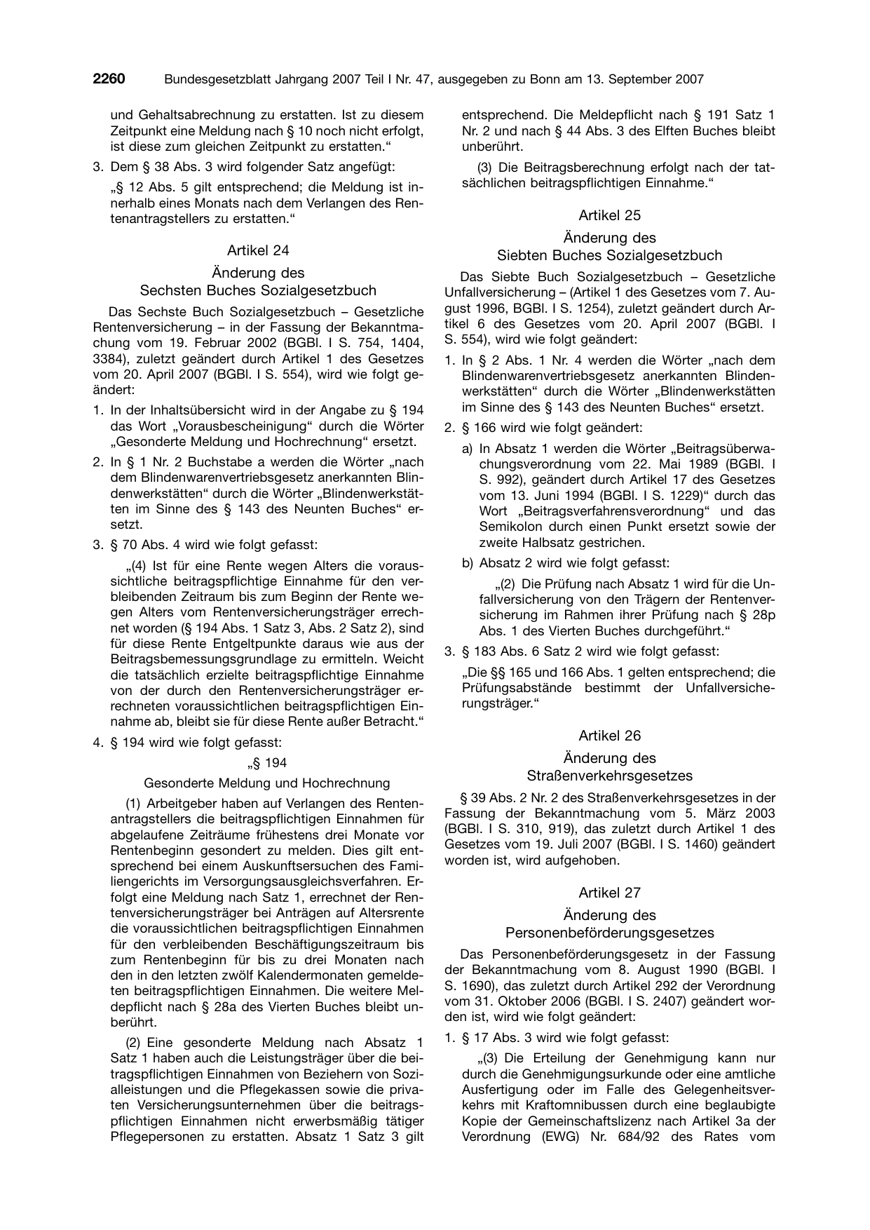 BGBl. 2007, Seite 2260 — Originalseite als Abbildung