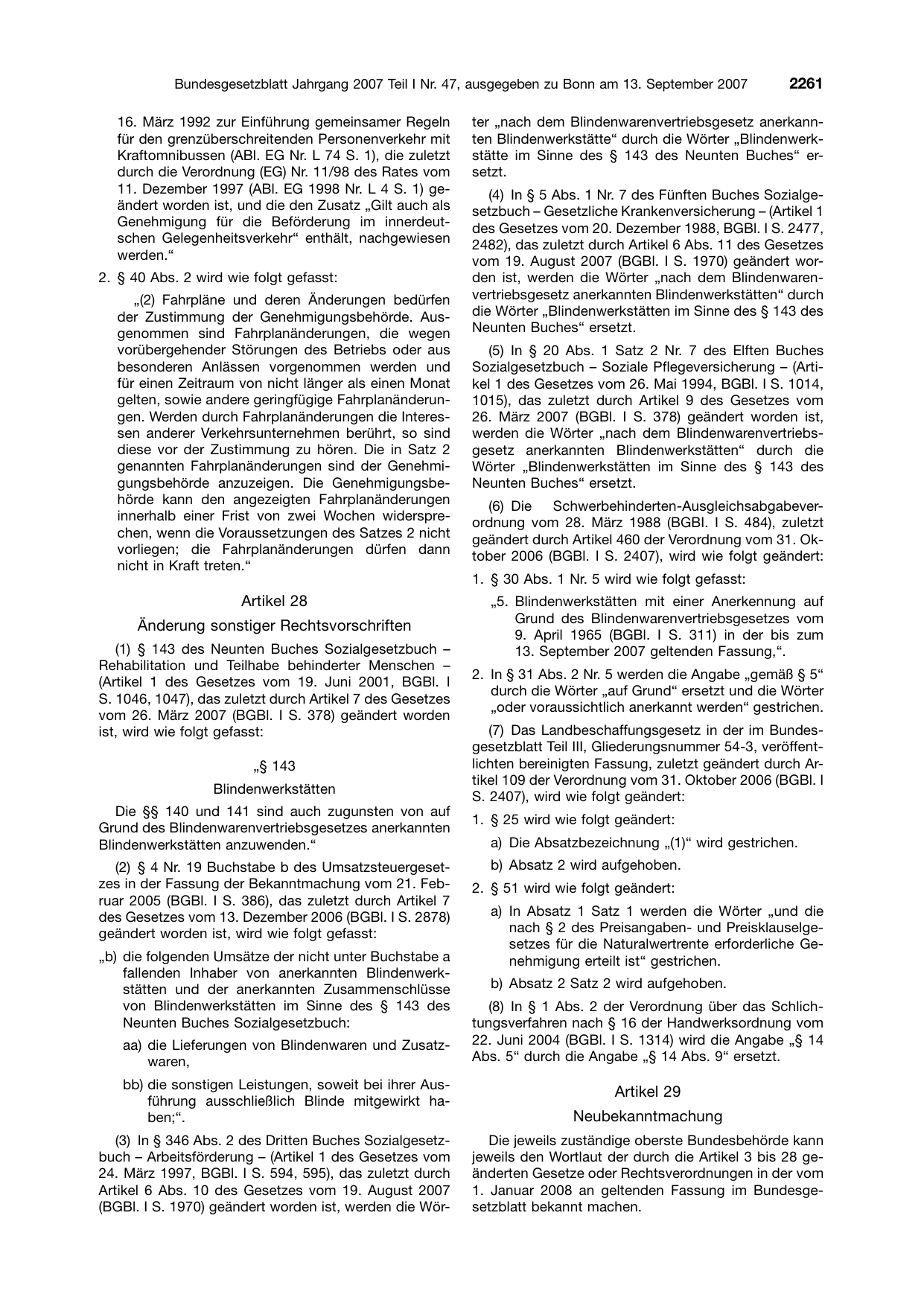 BGBl. 2007, Seite 2261 — Originalseite als Abbildung
