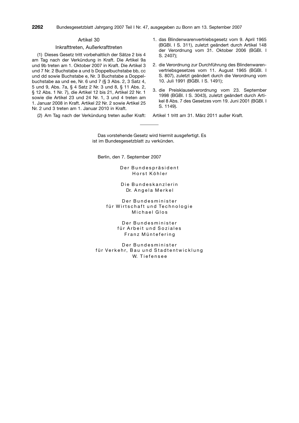 BGBl. 2007, Seite 2262 — Originalseite als Abbildung