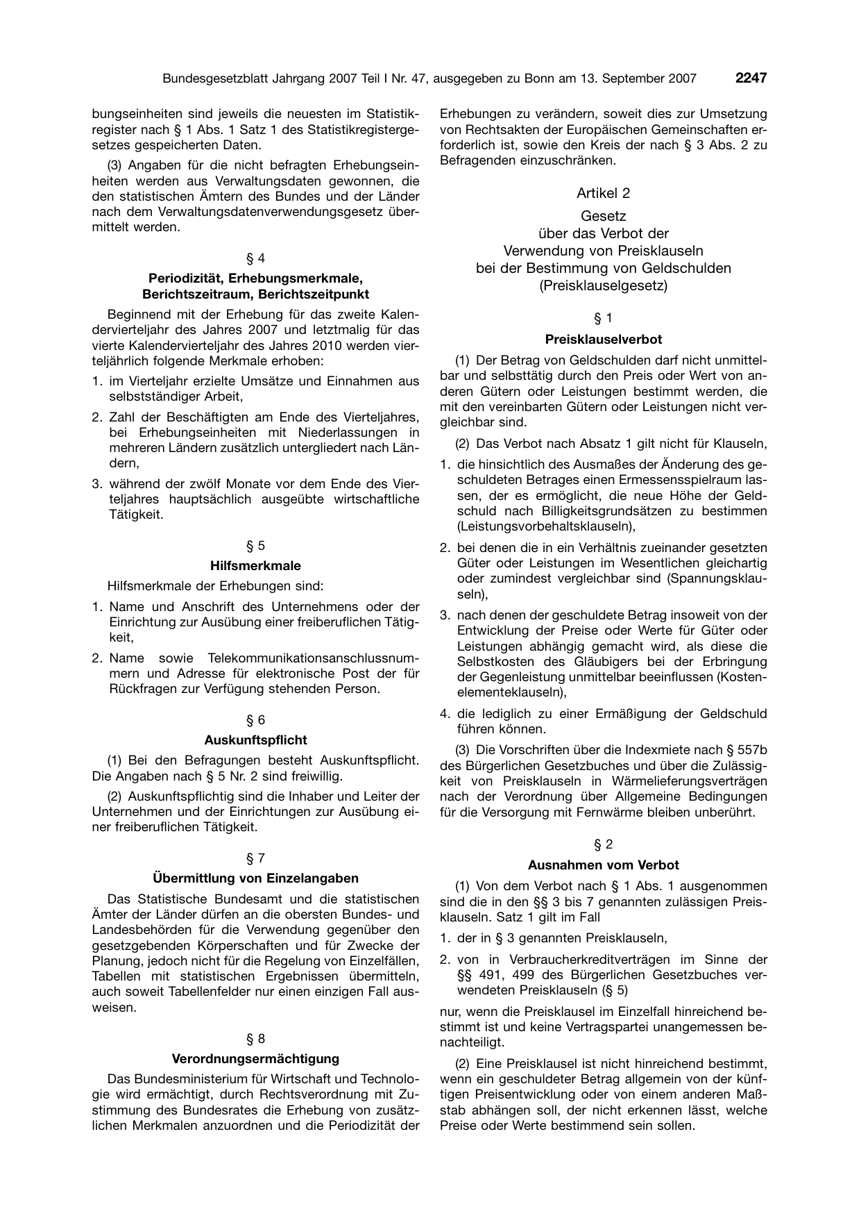 BGBl. 2007, Seite 2247 — Originalseite als Abbildung