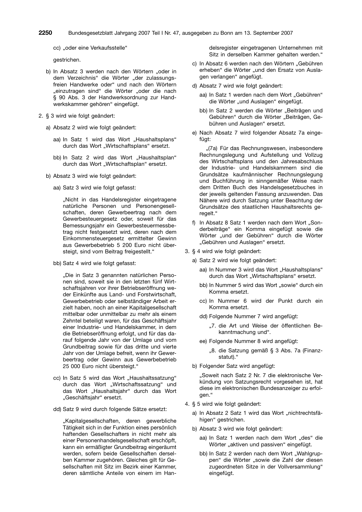 BGBl. 2007, Seite 2250 — Originalseite als Abbildung