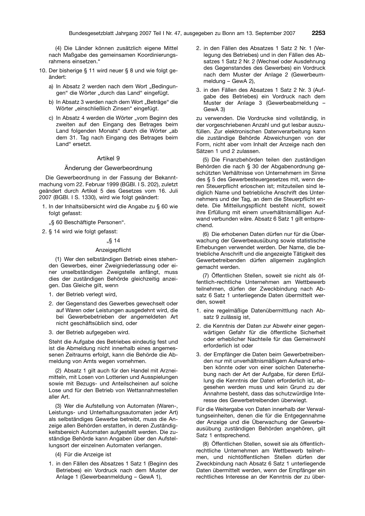 BGBl. 2007, Seite 2253 — Originalseite als Abbildung