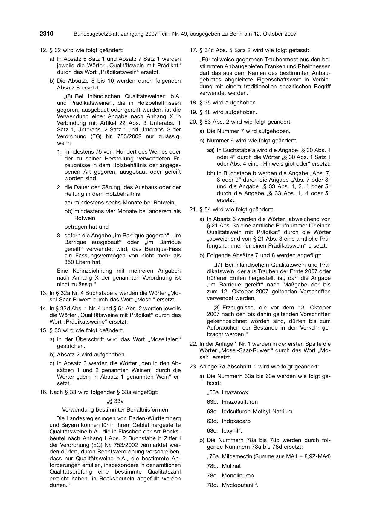 BGBl. 2007, Seite 2310 — Originalseite als Abbildung