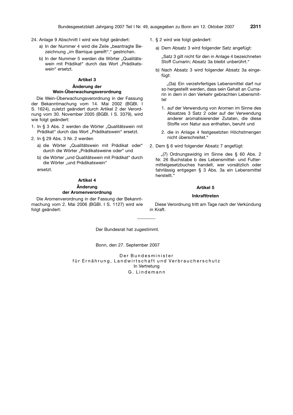BGBl. 2007, Seite 2311 — Originalseite als Abbildung