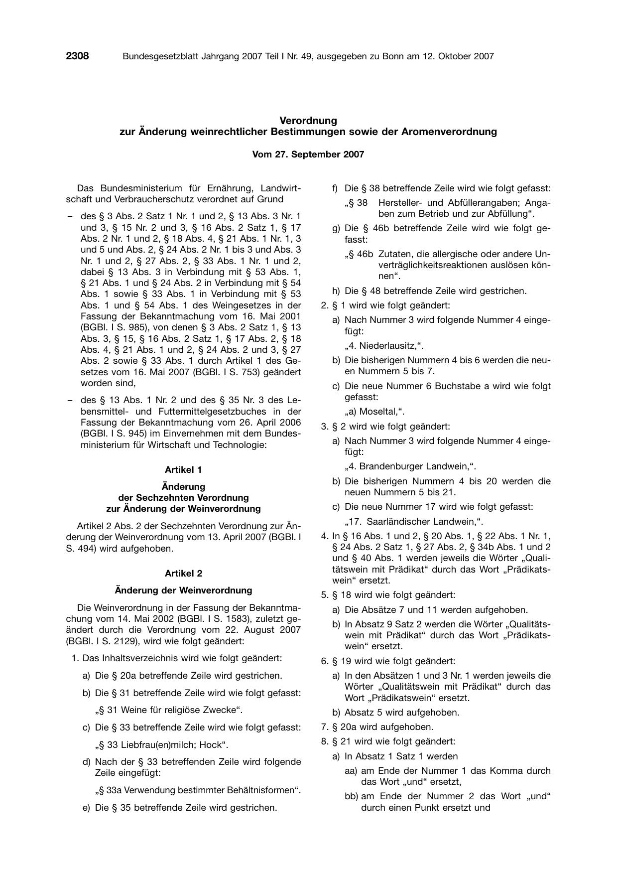 BGBl. 2007, Seite 2308 — Originalseite als Abbildung