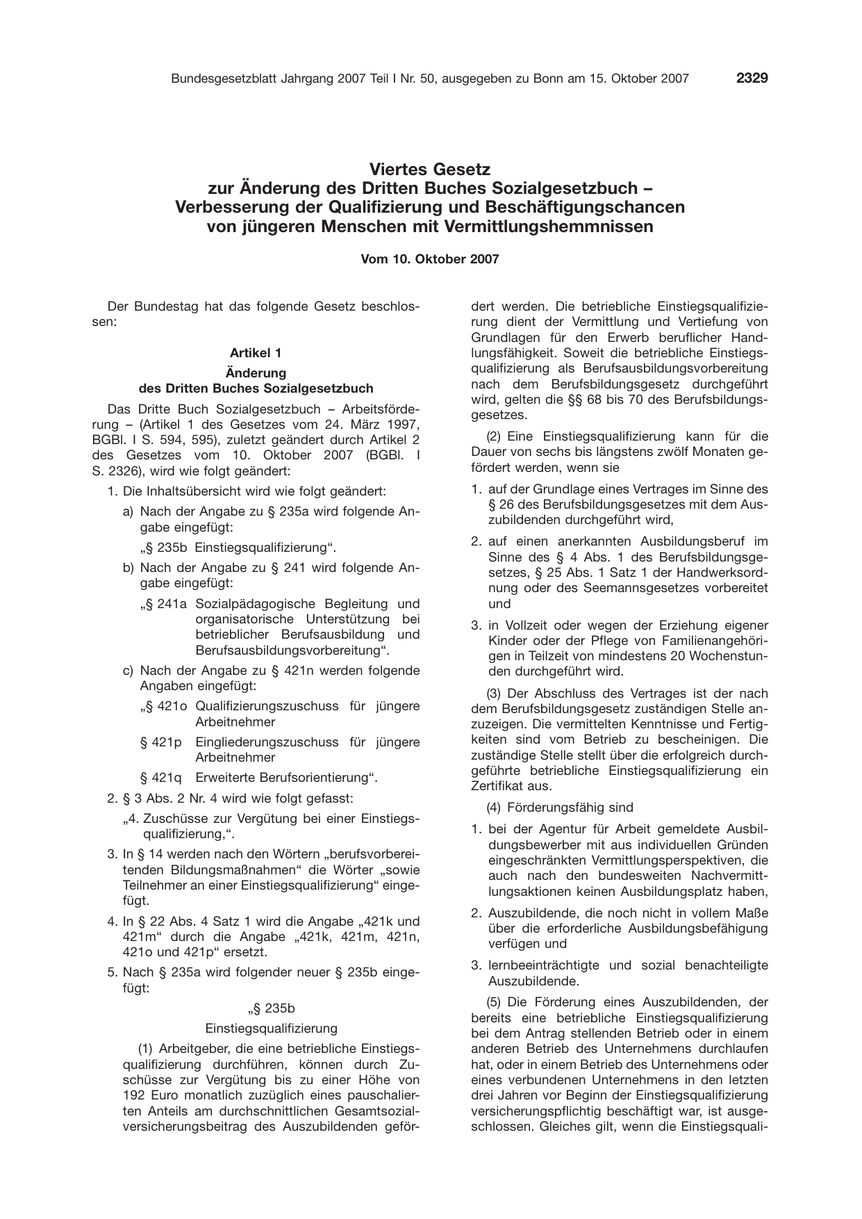 BGBl. 2007, Seite 2329 — Originalseite als Abbildung