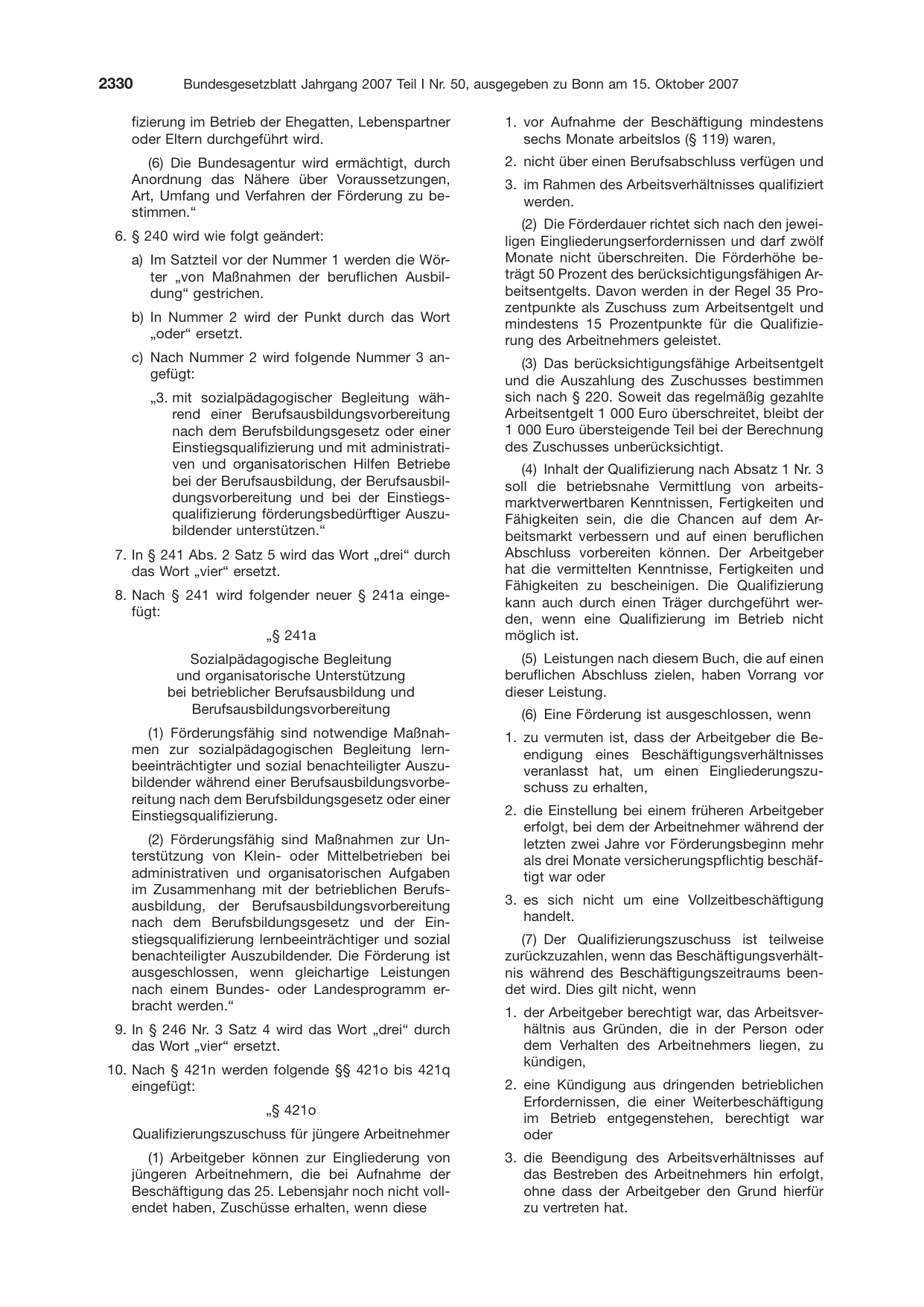 BGBl. 2007, Seite 2330 — Originalseite als Abbildung