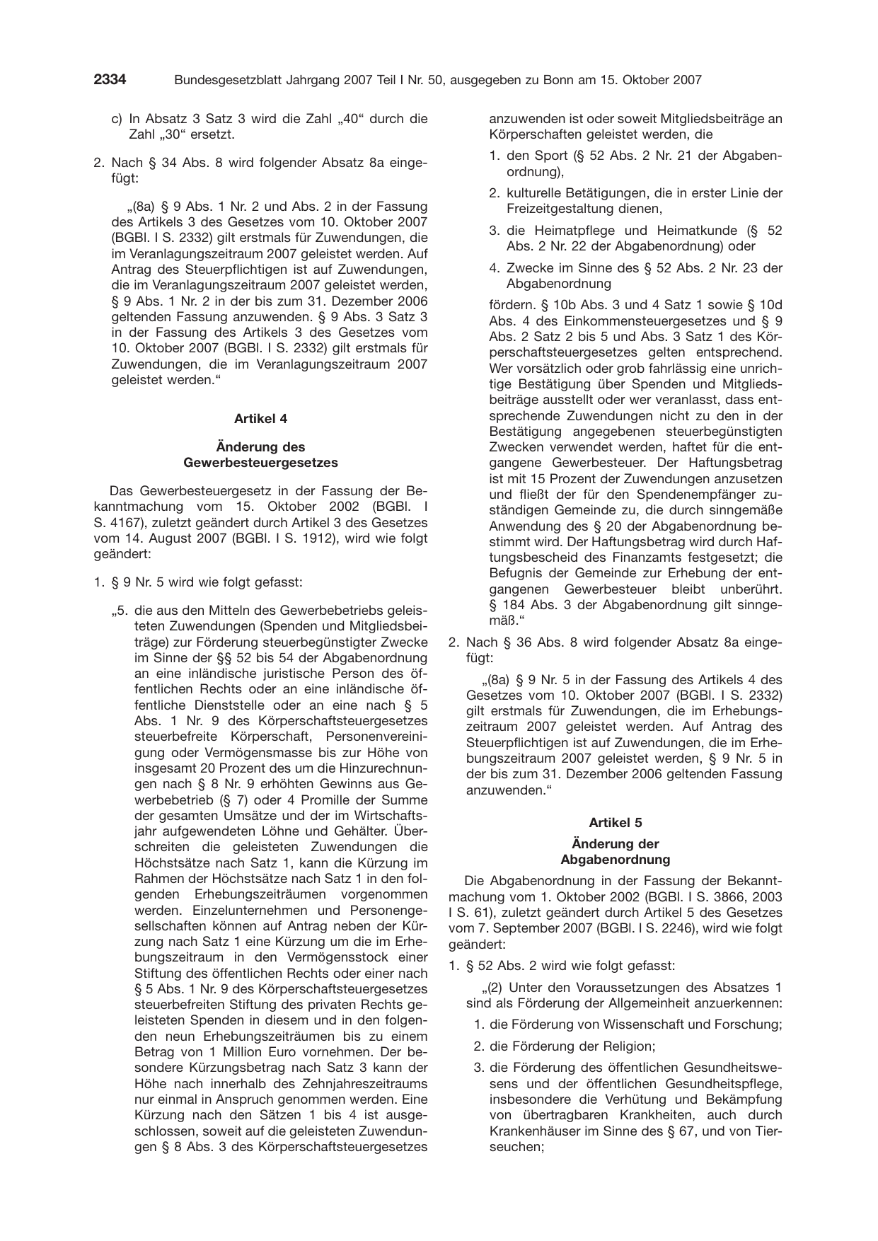 BGBl. 2007, Seite 2334 — Originalseite als Abbildung