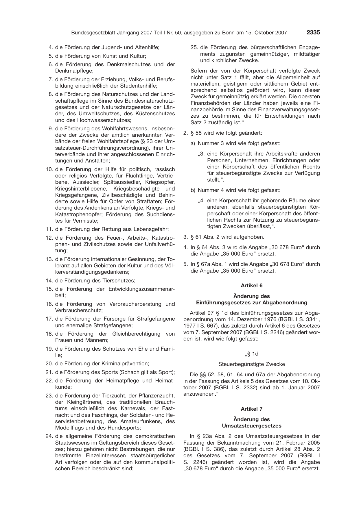 BGBl. 2007, Seite 2335 — Originalseite als Abbildung