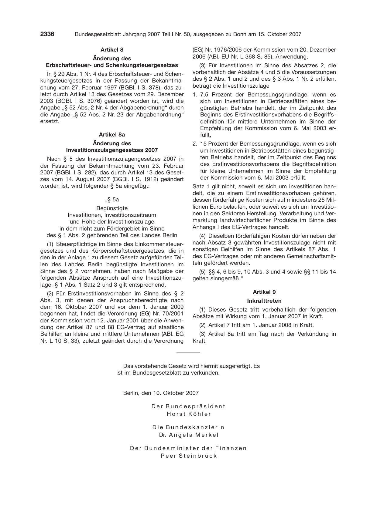 BGBl. 2007, Seite 2336 — Originalseite als Abbildung
