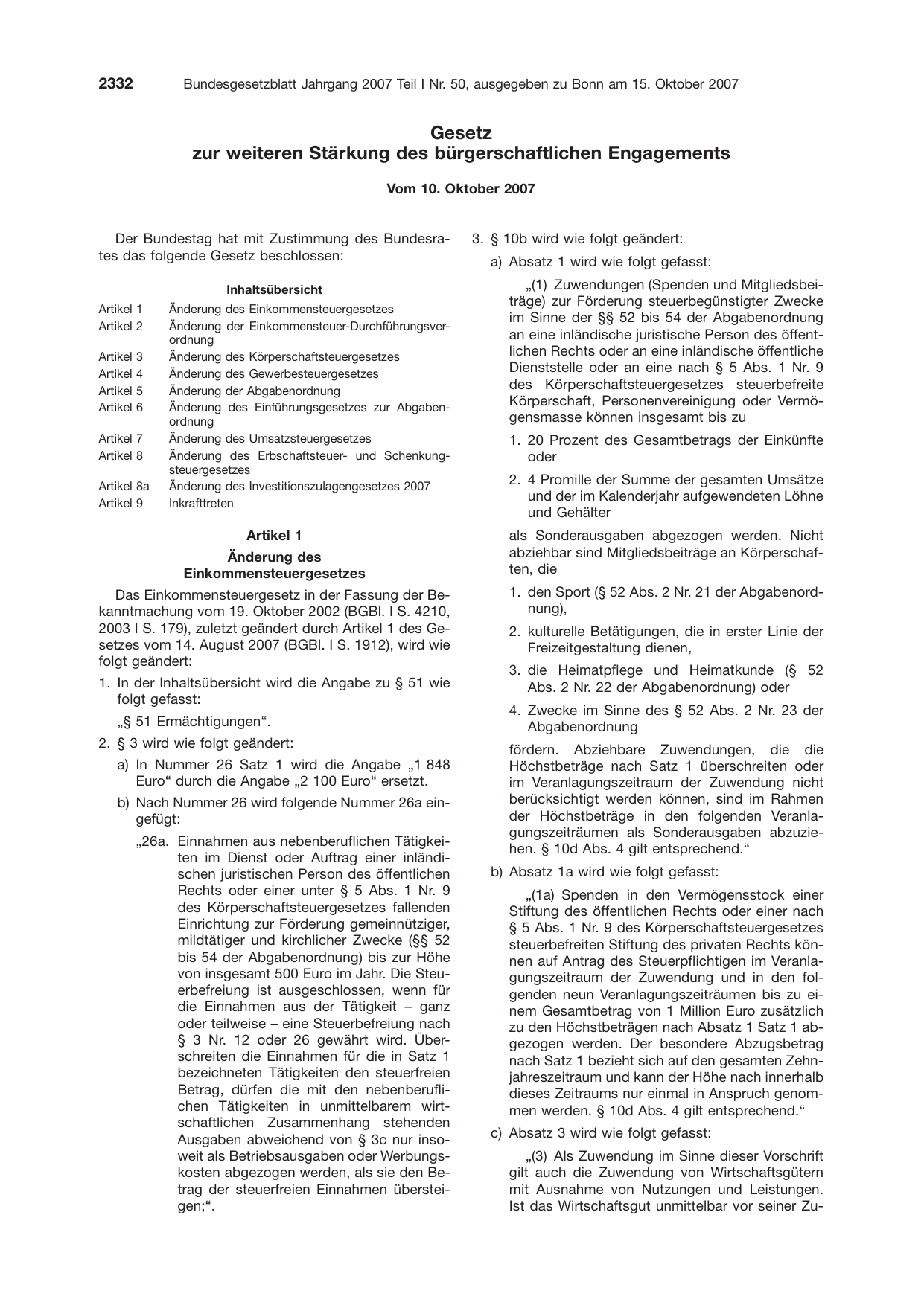BGBl. 2007, Seite 2332 — Originalseite als Abbildung