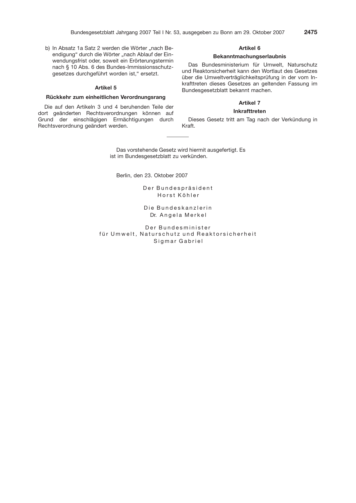 BGBl. 2007, Seite 2475 — Originalseite als Abbildung