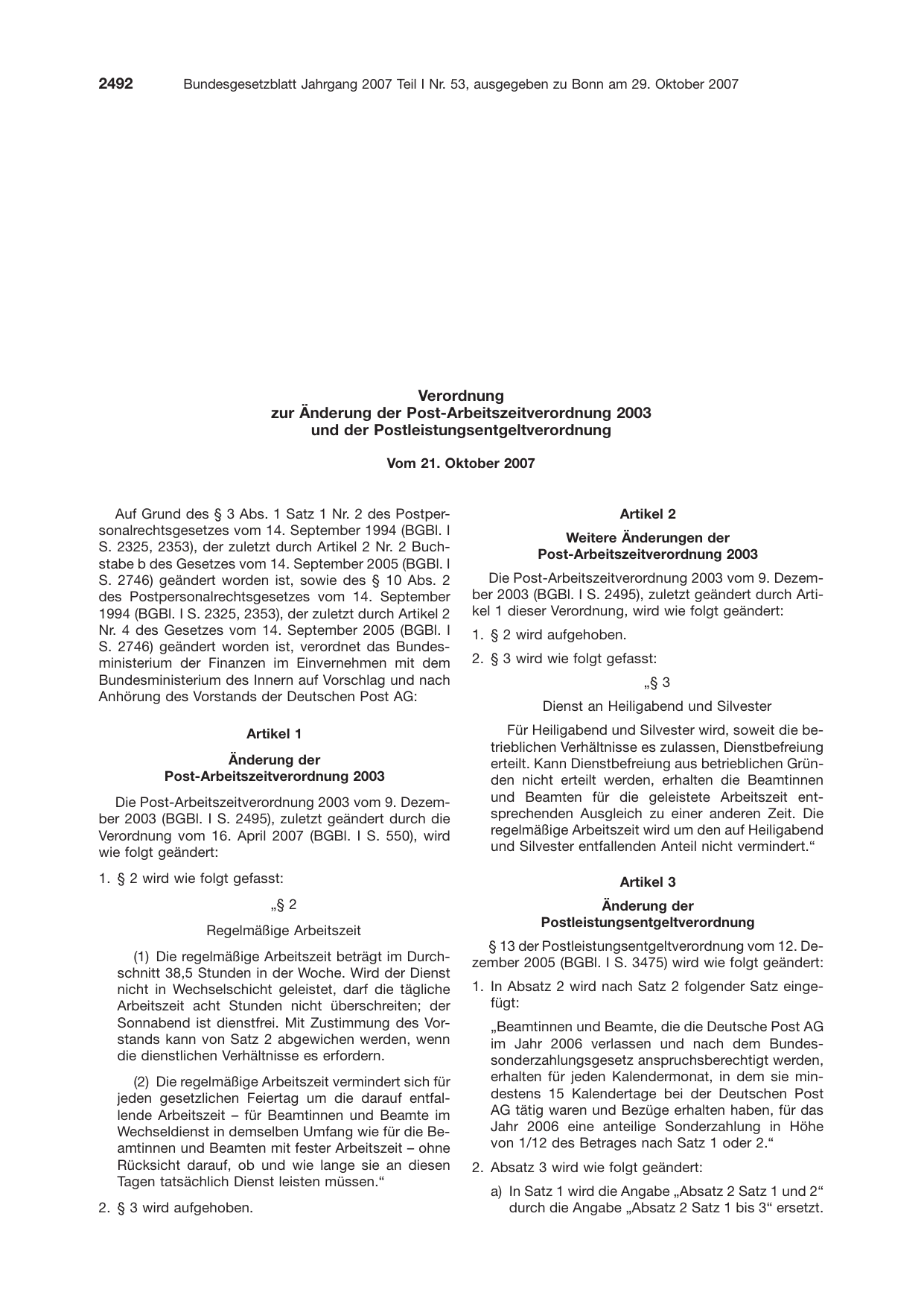 BGBl. 2007, Seite 2492 — Originalseite als Abbildung