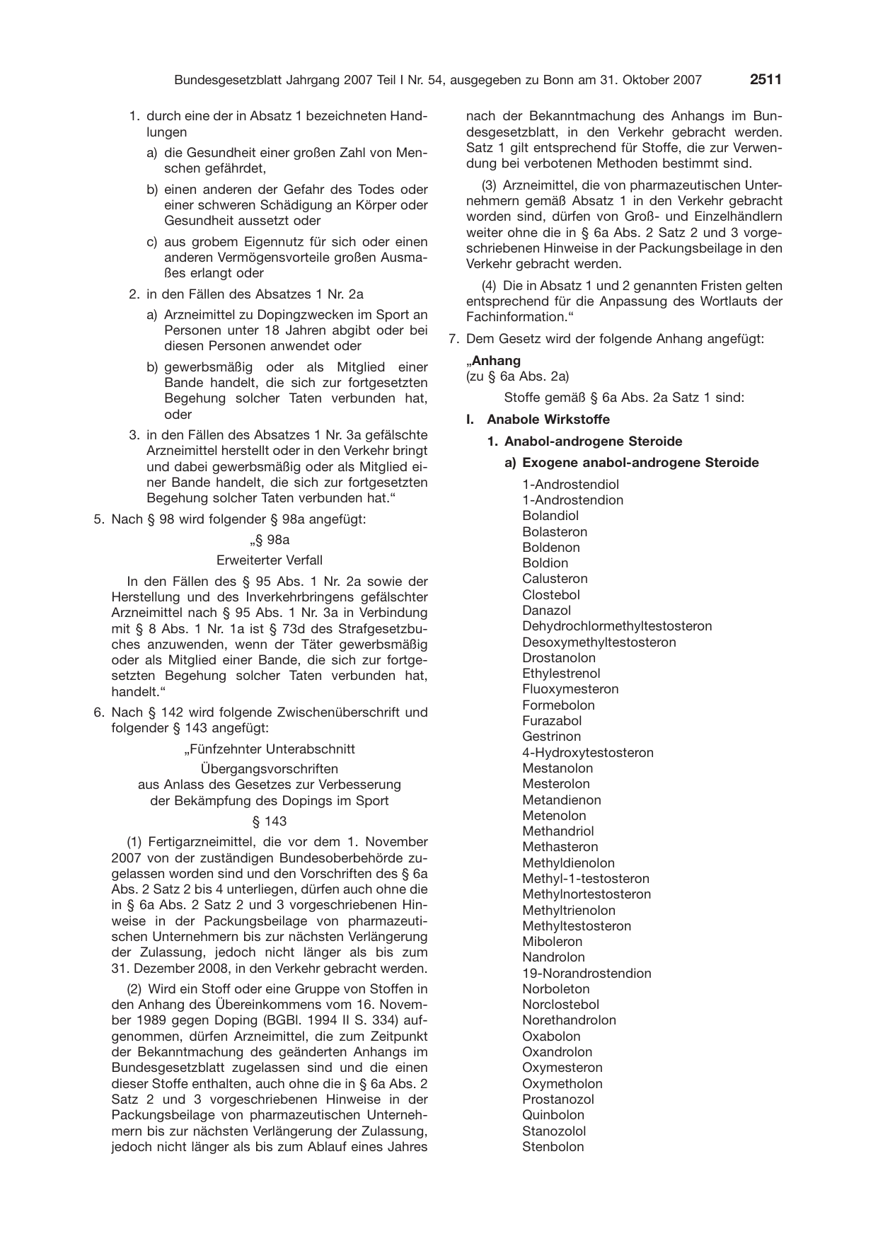 BGBl. 2007, Seite 2511 — Originalseite als Abbildung