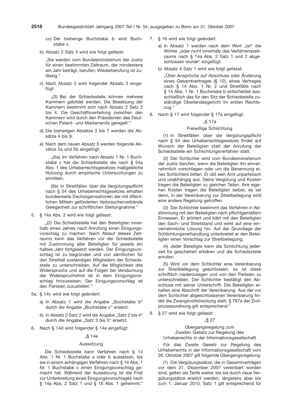 BGBl. 2007, Seite 2518 — Originalseite als Abbildung
