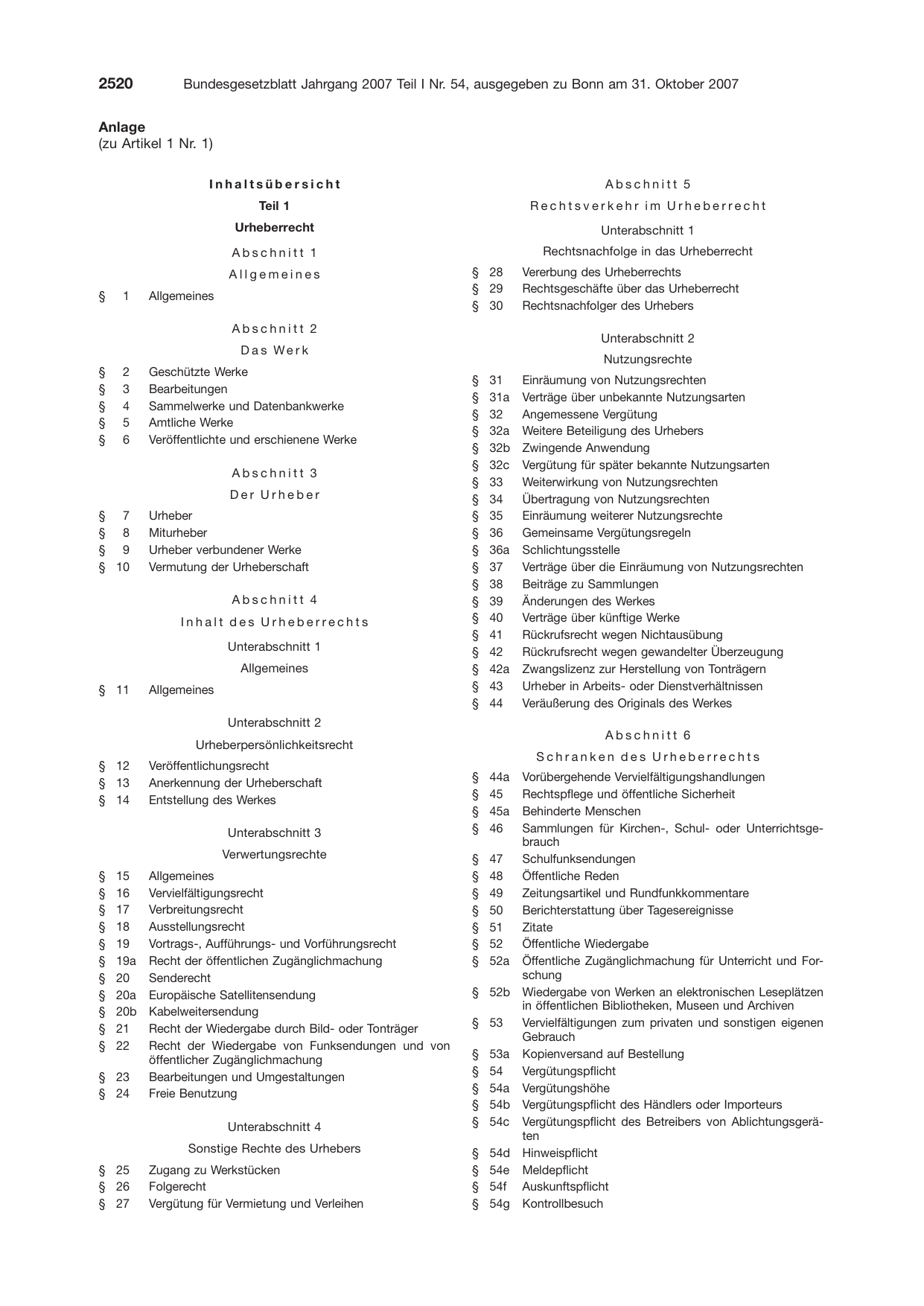 BGBl. 2007, Seite 2520 — Originalseite als Abbildung