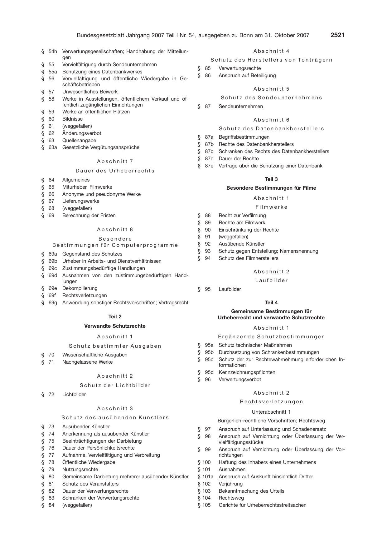 BGBl. 2007, Seite 2521 — Originalseite als Abbildung