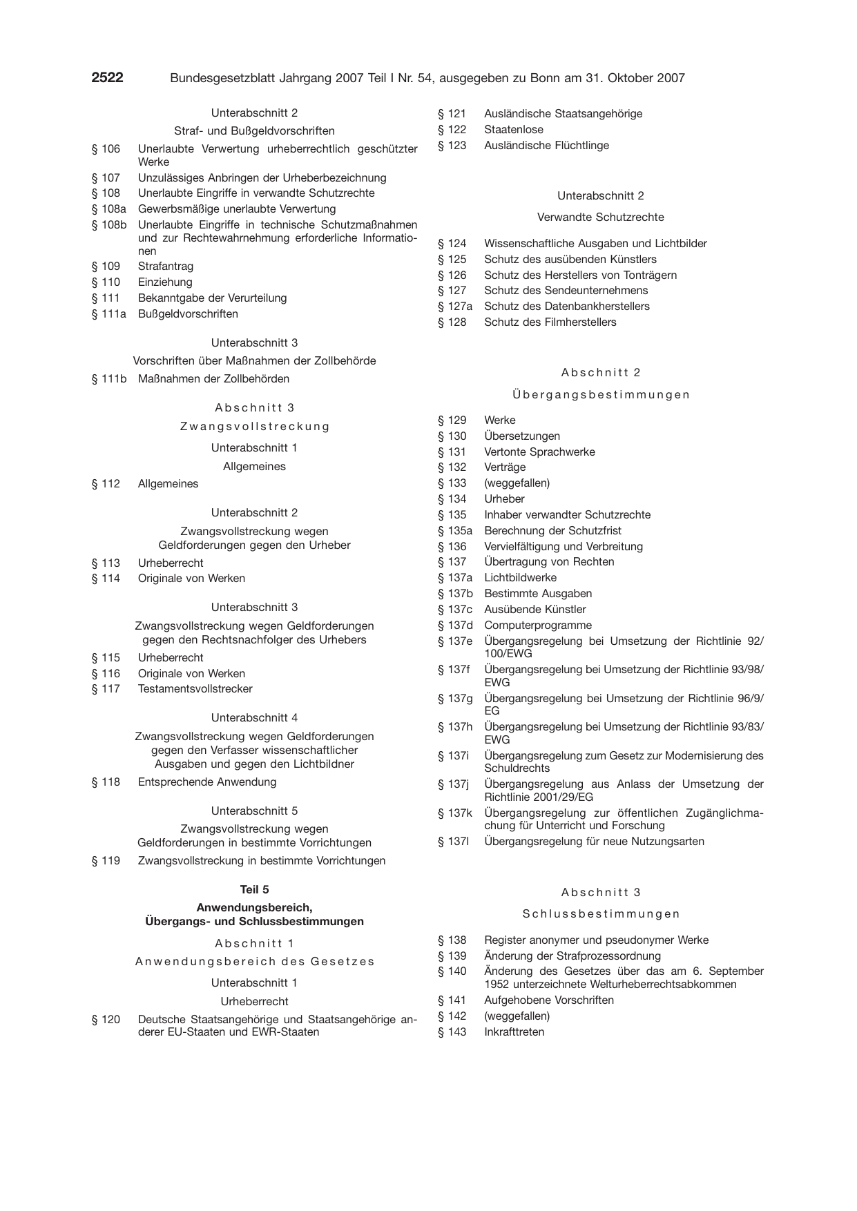 BGBl. 2007, Seite 2522 — Originalseite als Abbildung