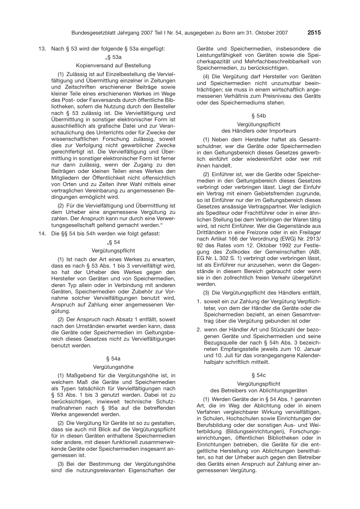 BGBl. 2007, Seite 2515 — Originalseite als Abbildung