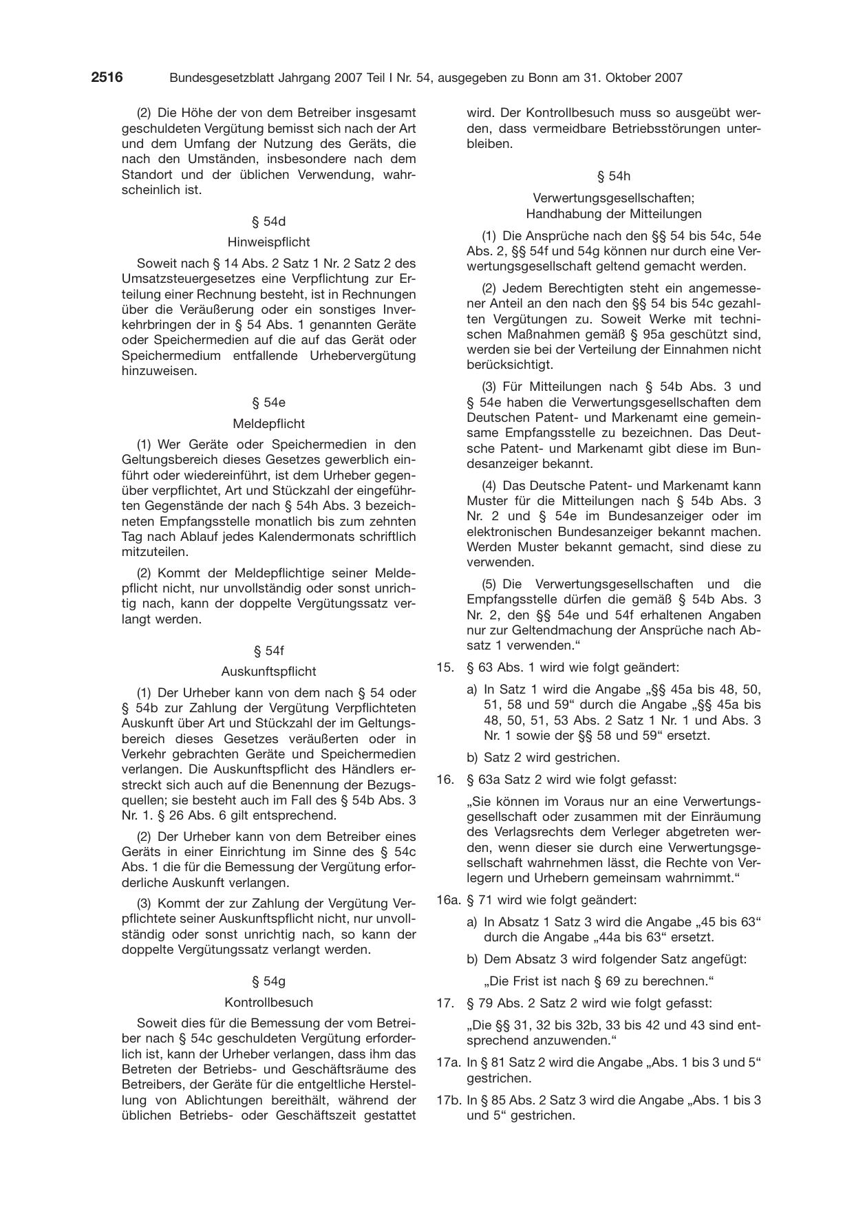 BGBl. 2007, Seite 2516 — Originalseite als Abbildung
