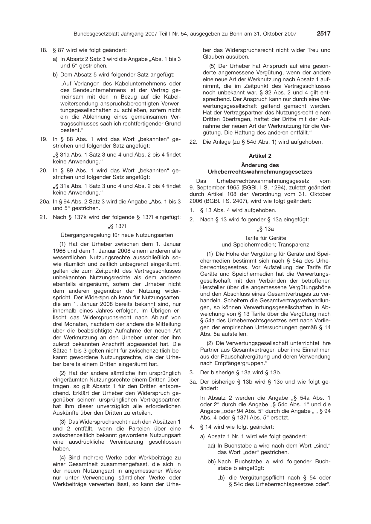 BGBl. 2007, Seite 2517 — Originalseite als Abbildung