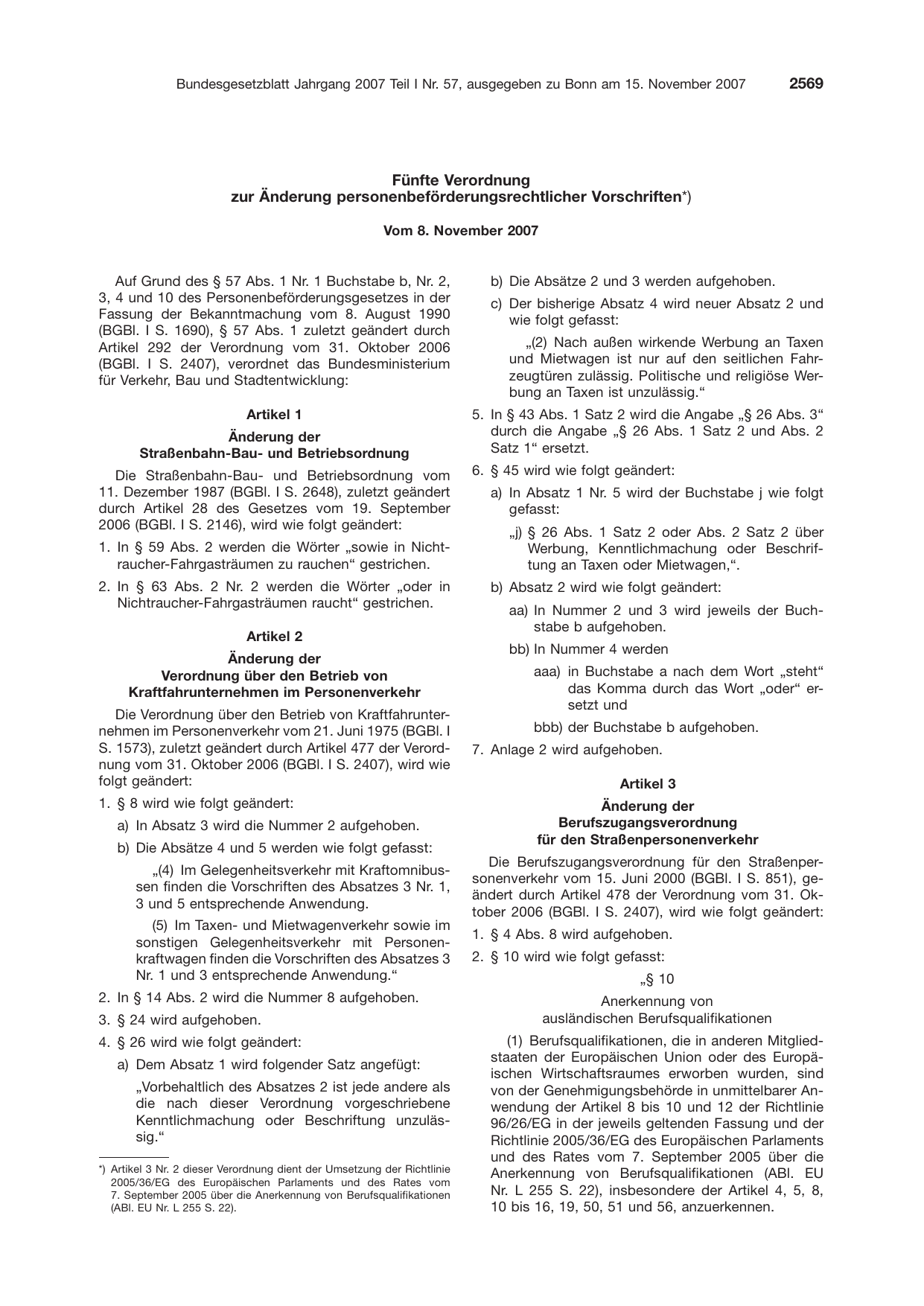 BGBl. 2007, Seite 2569 — Originalseite als Abbildung