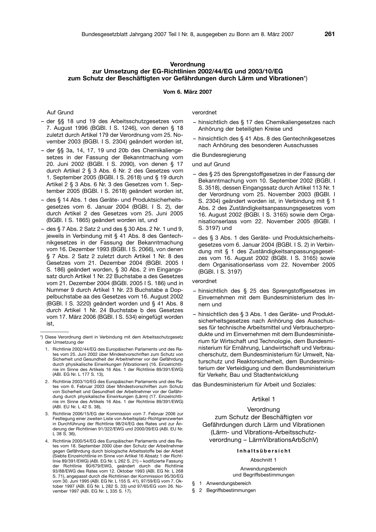 BGBl. 2007, Seite 261 — Originalseite als Abbildung