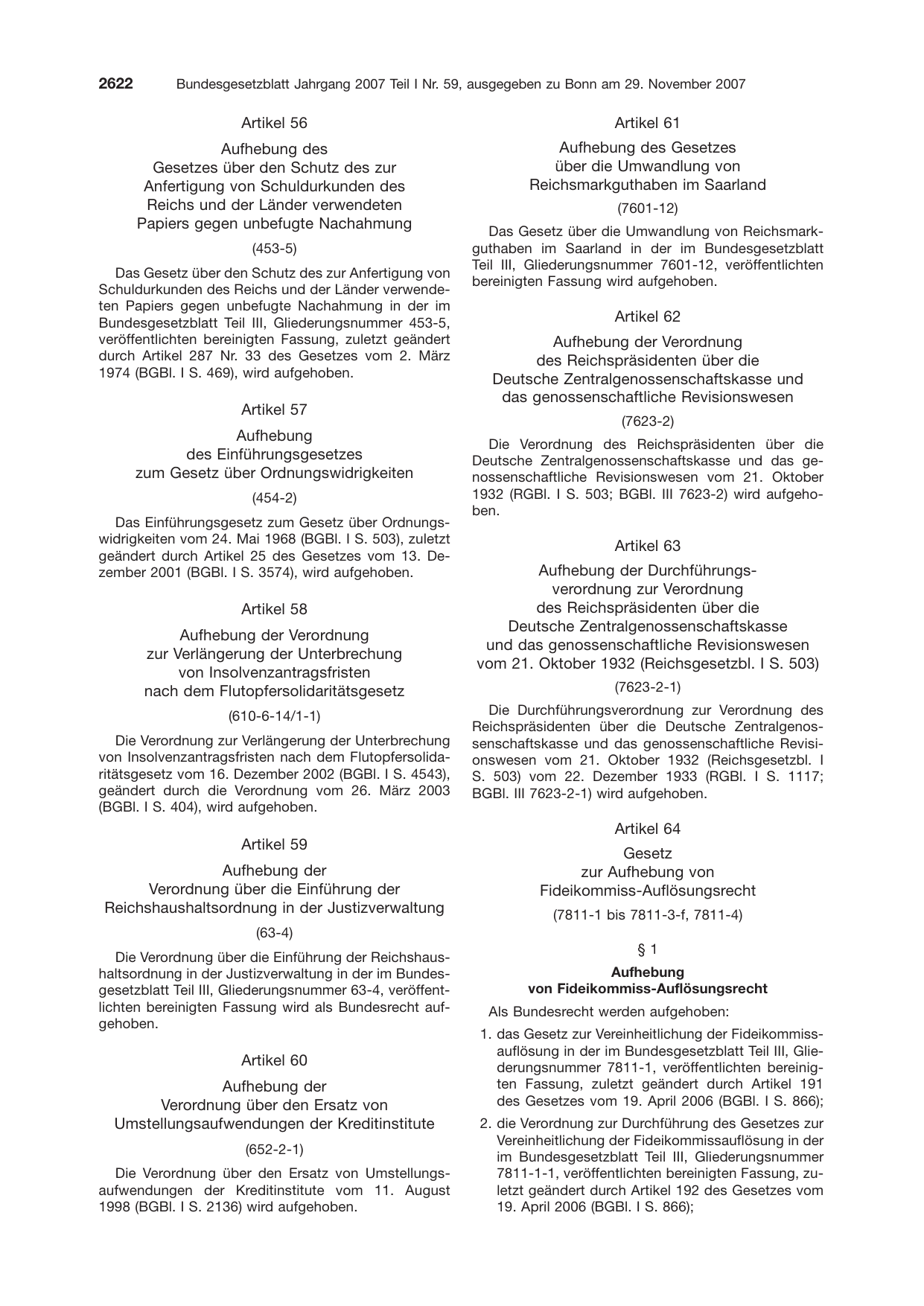 BGBl. 2007, Seite 2622 — Originalseite als Abbildung