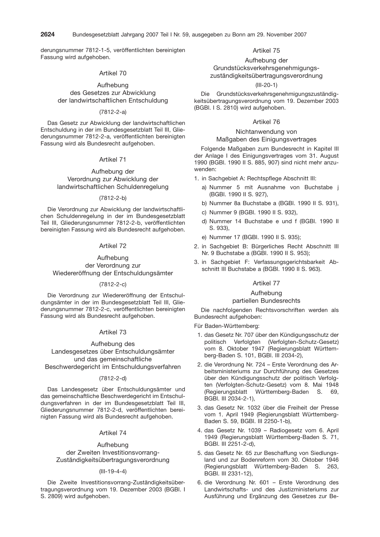 BGBl. 2007, Seite 2624 — Originalseite als Abbildung